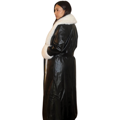 Faux Leather Faux Fur Long Coat