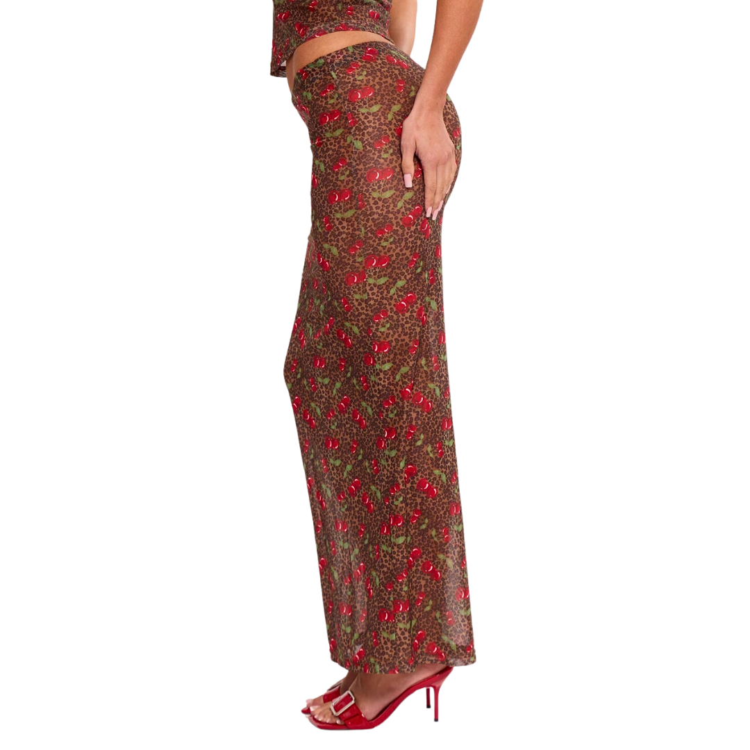 Cherry and Leopard Sheer Maxi Skirt