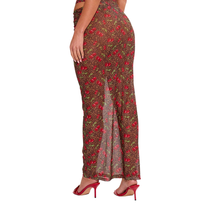 Cherry and Leopard Sheer Maxi Skirt