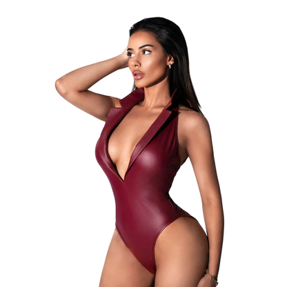 Faux Leather Lapel Bodysuit