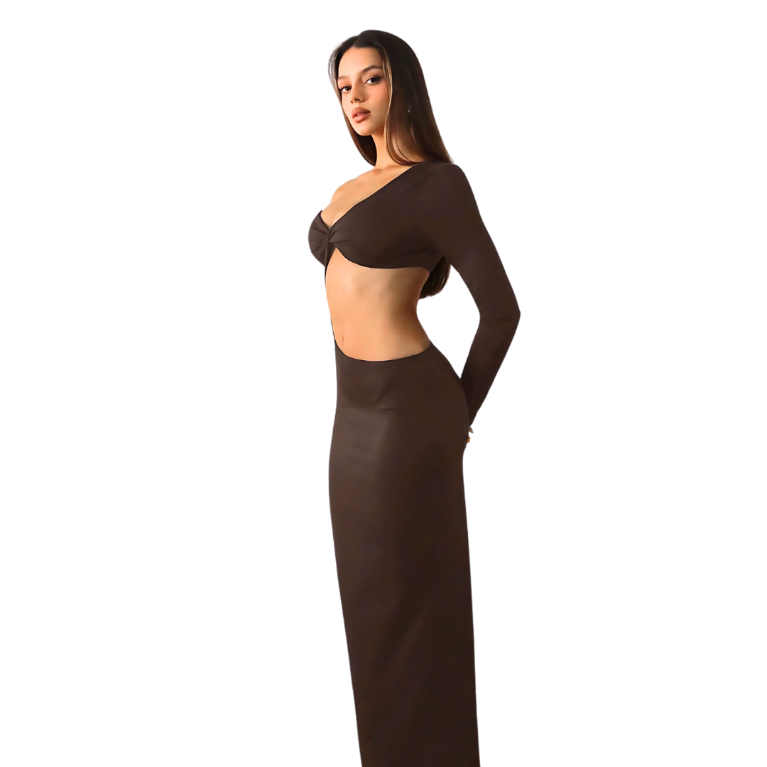 Brown Asymmetrical Twist Dress