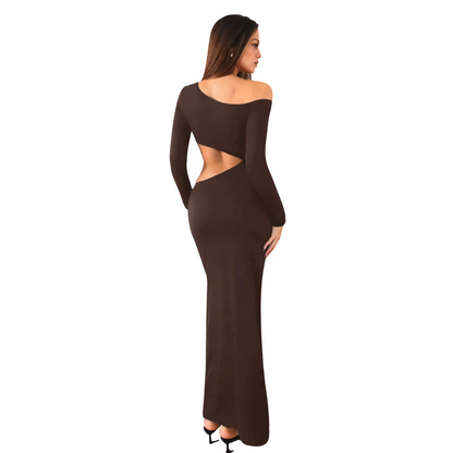 Brown Asymmetrical Twist Dress